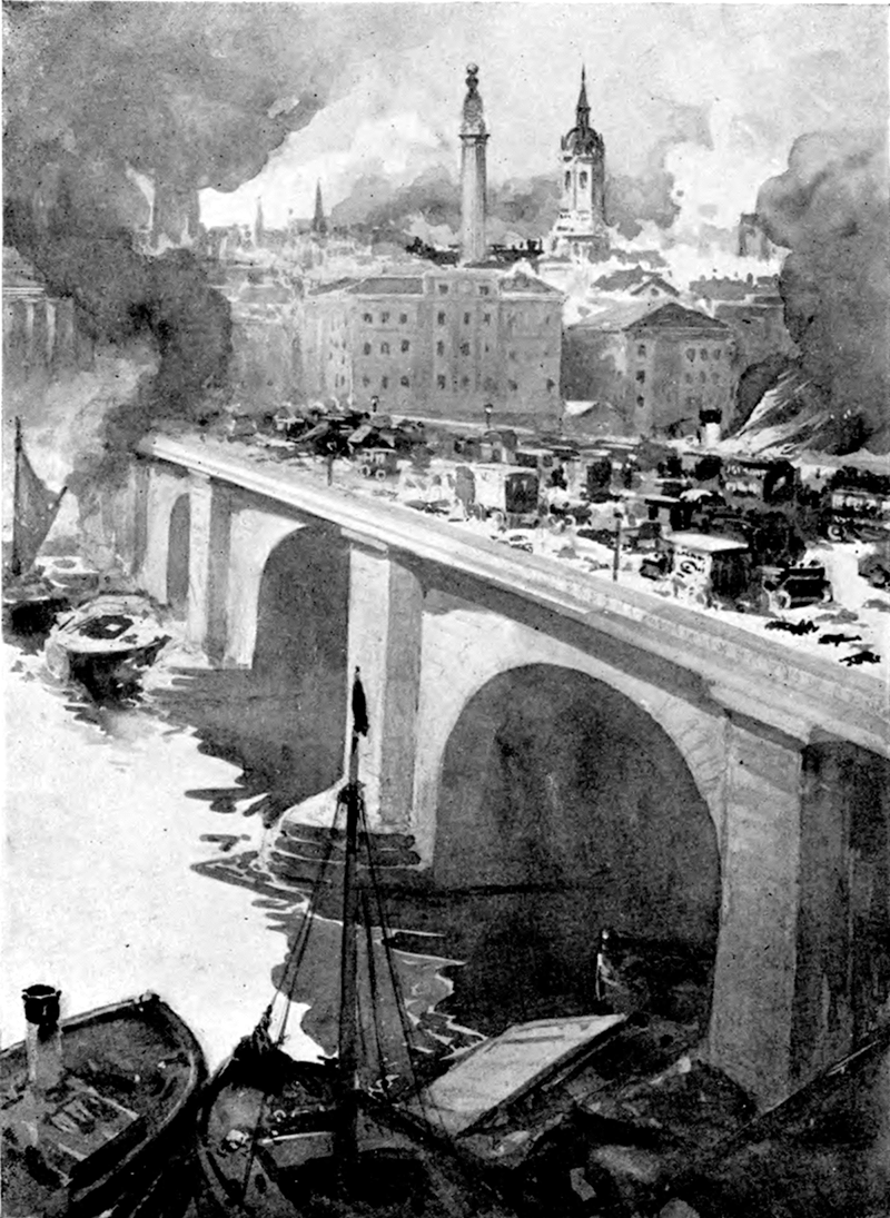 A ship was blazing brightly alongside one of the wharves.