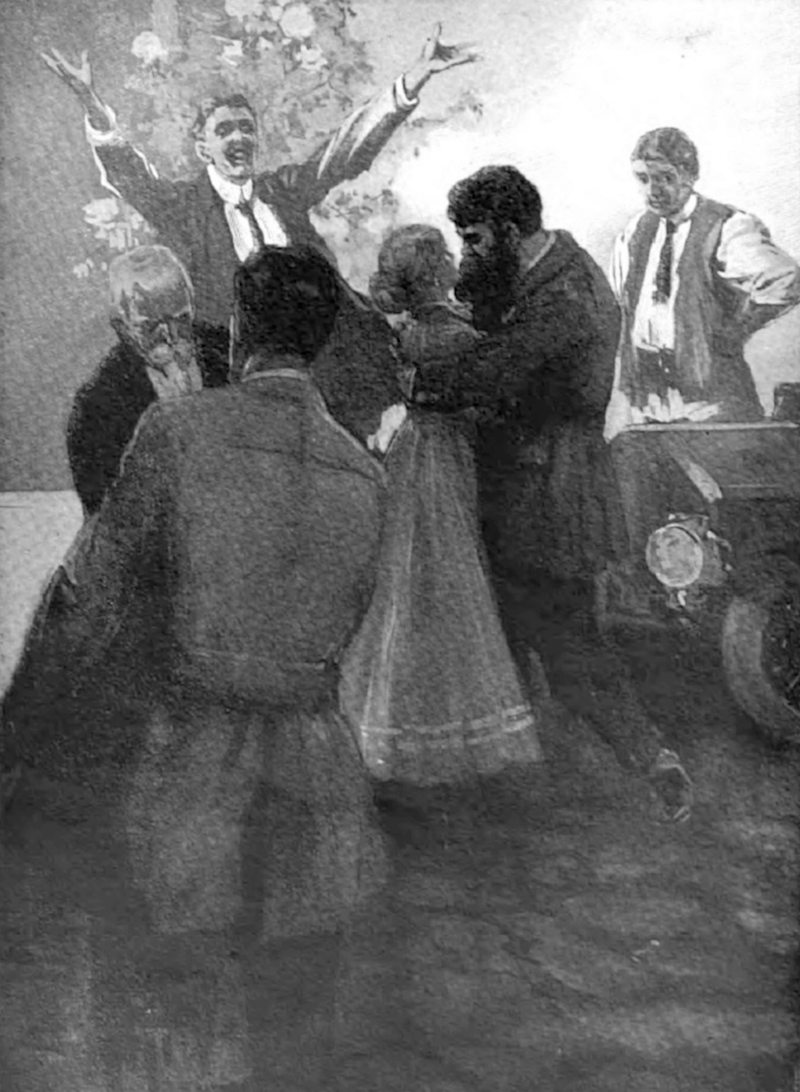 Mrs. Challenger threw herself into the bear-hug of her husband.