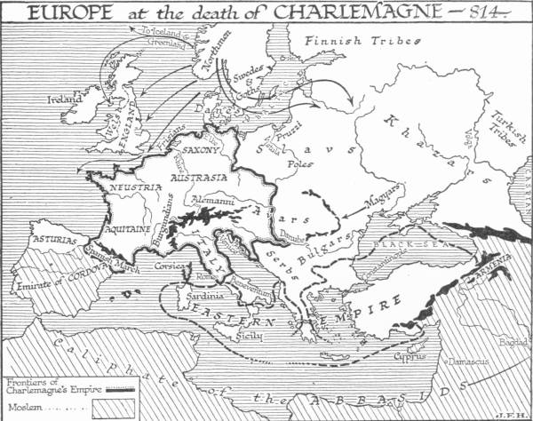 Map: Europe at the death of Charlemagne---814