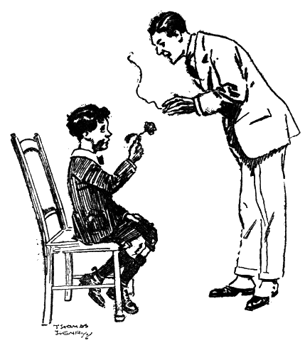 William offering the rosebud to Mr. Morgan