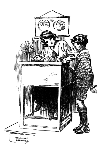 William standing beside Miss Drew's desk.