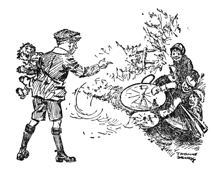 William, holding the baby and talking to the boys in the ditch