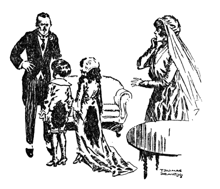 William and Dorita with stained clothes, facing Mr. Brown