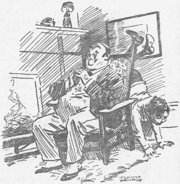 William was on the floor behind Uncle George's chair endeavouring to turn a somersault in a very restricted space.