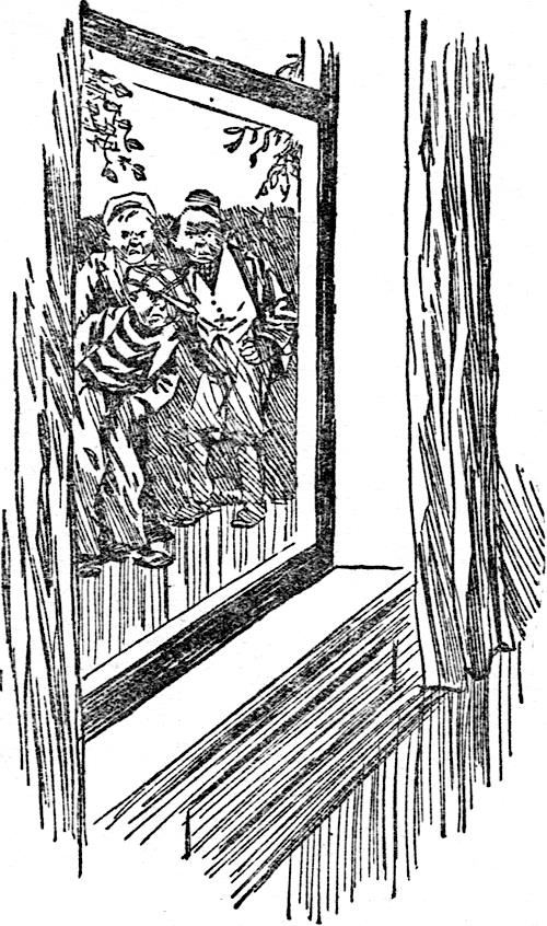 THROUGH THE WINDOW WILLIAM COULD PLAINLY SEE THE MENACING FACES OF SAM, ALBERT AND LEOPOLD.