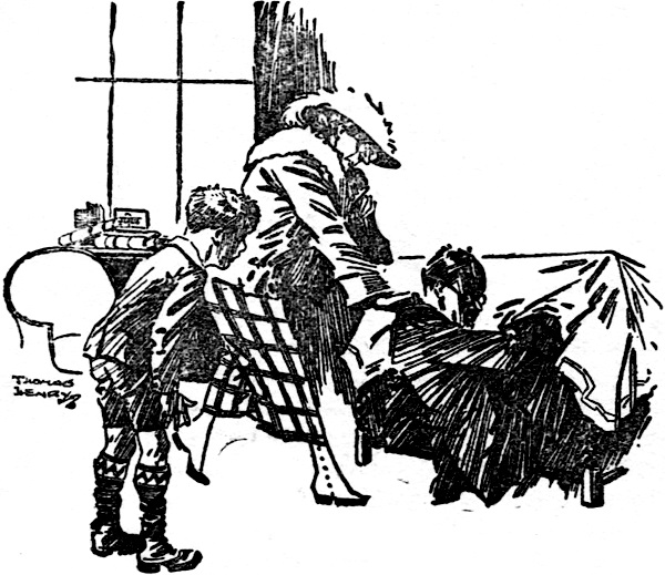 THE INNOCENT MR. GRAHAM WAS DRAGGED OUT FORCIBLY FROM HIS HIDING-PLACE BY A TALL, THIN FEMALE OF UNUSUAL STRENGTH.