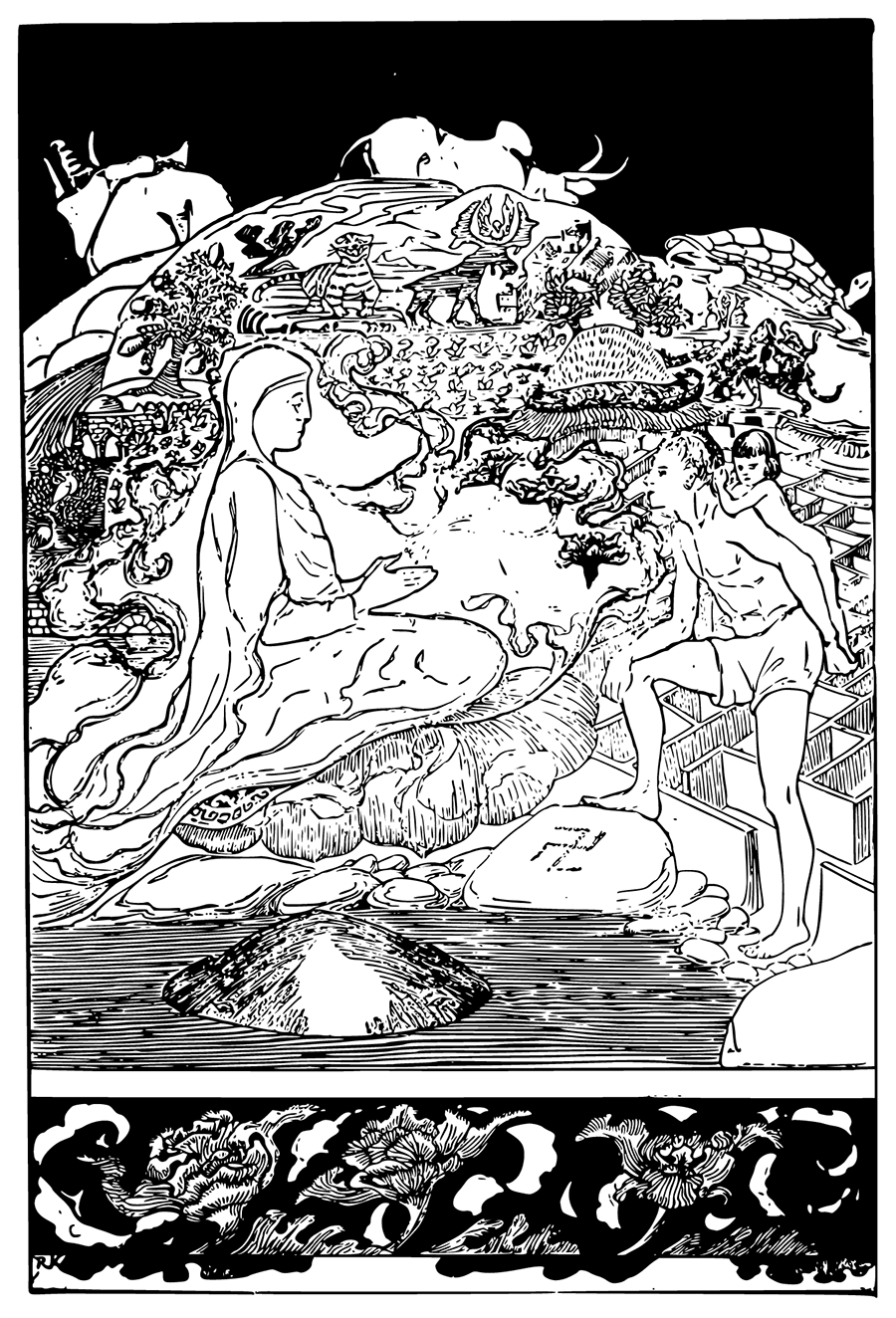 This is a picture of Pau Amma the Crab running away while the Eldest Magician was talking to the Man and his Little Girl Daughter.