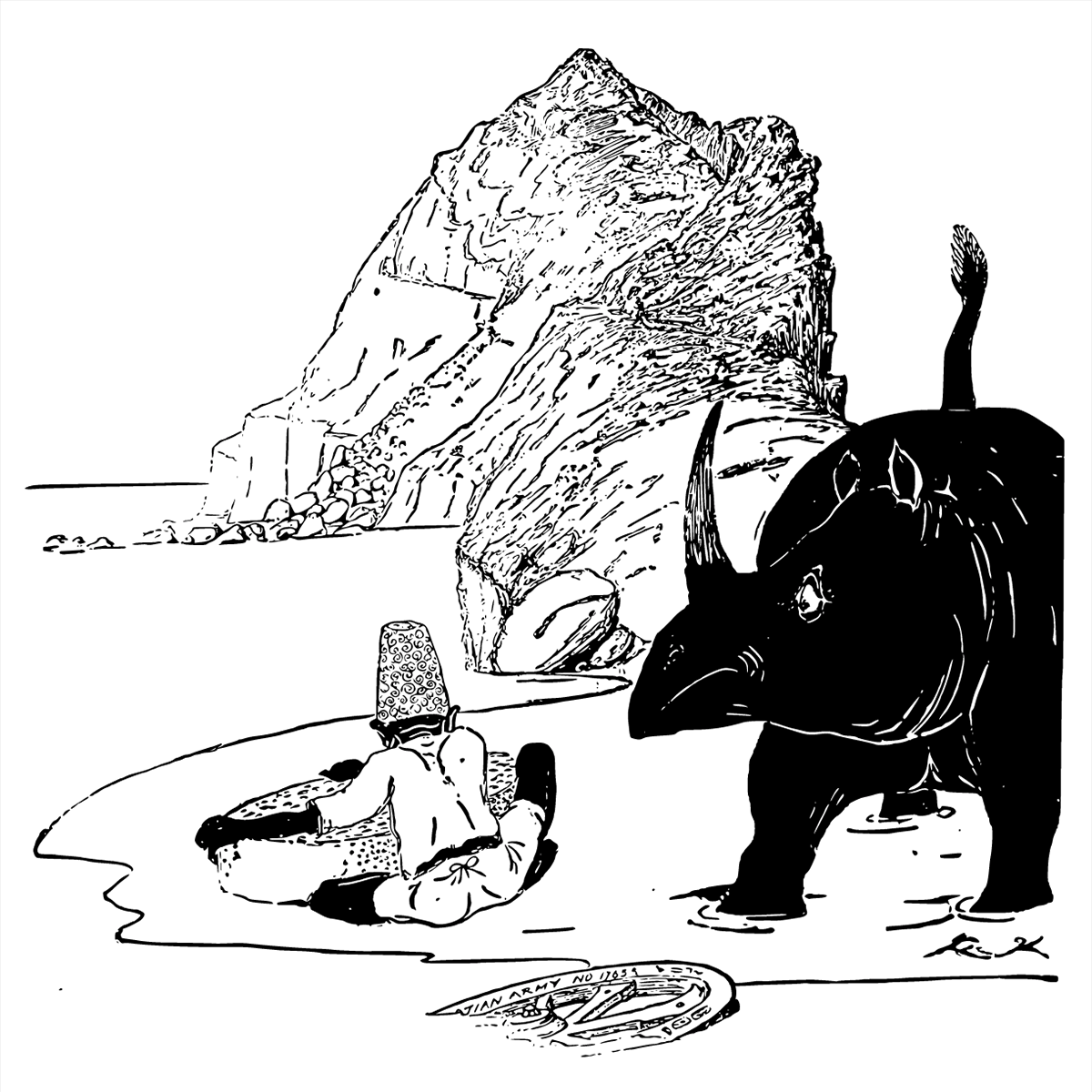 This is the picture of the Parsee beginning to eat his cake on the Uninhabited Island in the Red Sea on a very hot day...