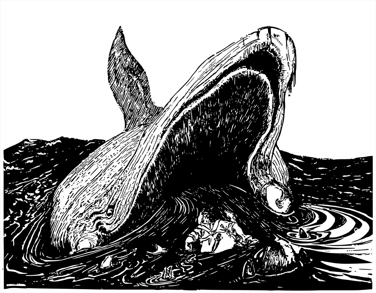 This is the picture of the Whale swallowing the Mariner with his infinite-resource-and-sagacity, and the raft and the jack-knife and his suspenders, which you must not forget.